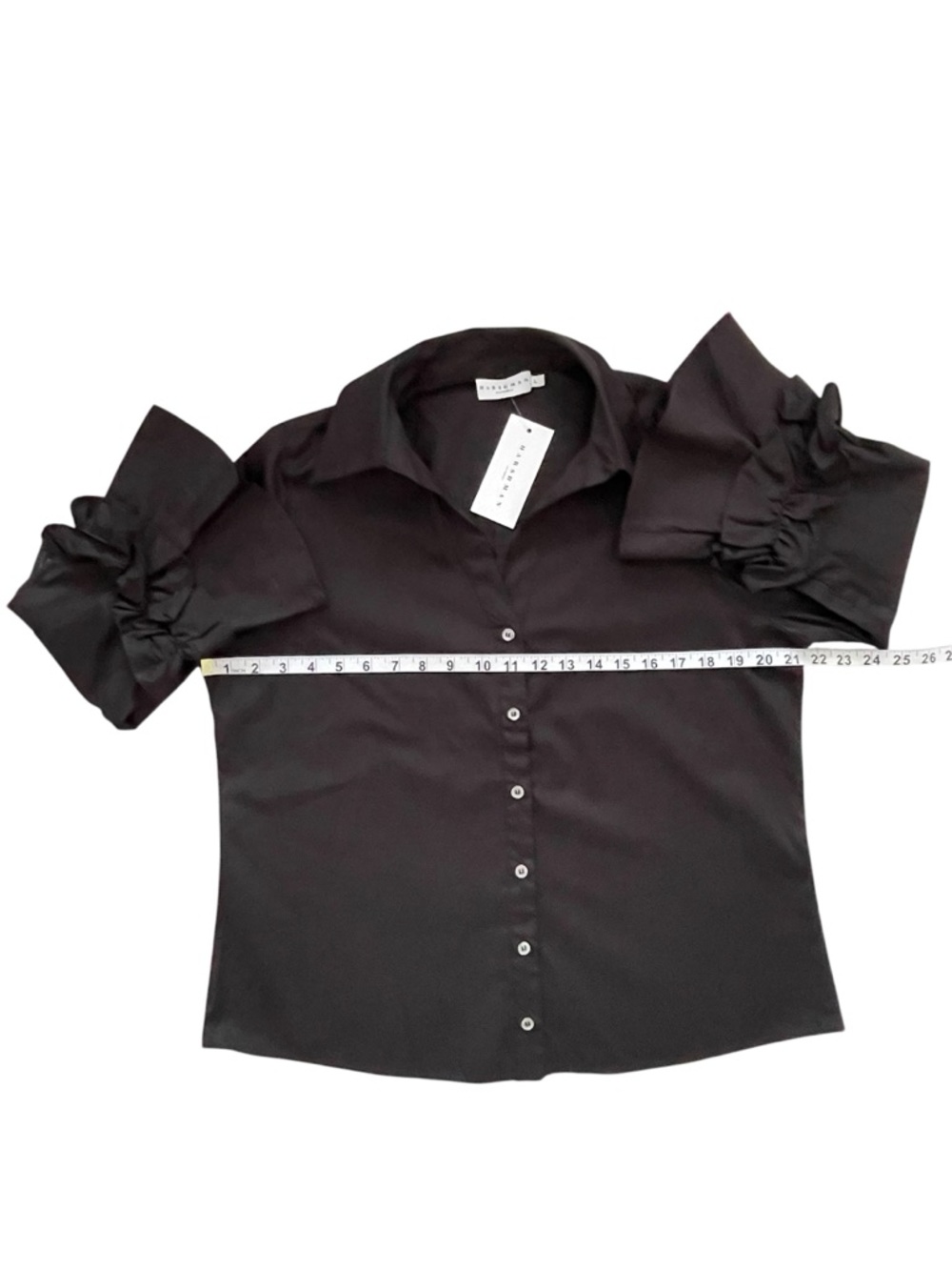 Harshman Women's Black Cotton Selina Blouse with Ruffled Cuff Detail Sz: L NWT - Picture 10 of 13
